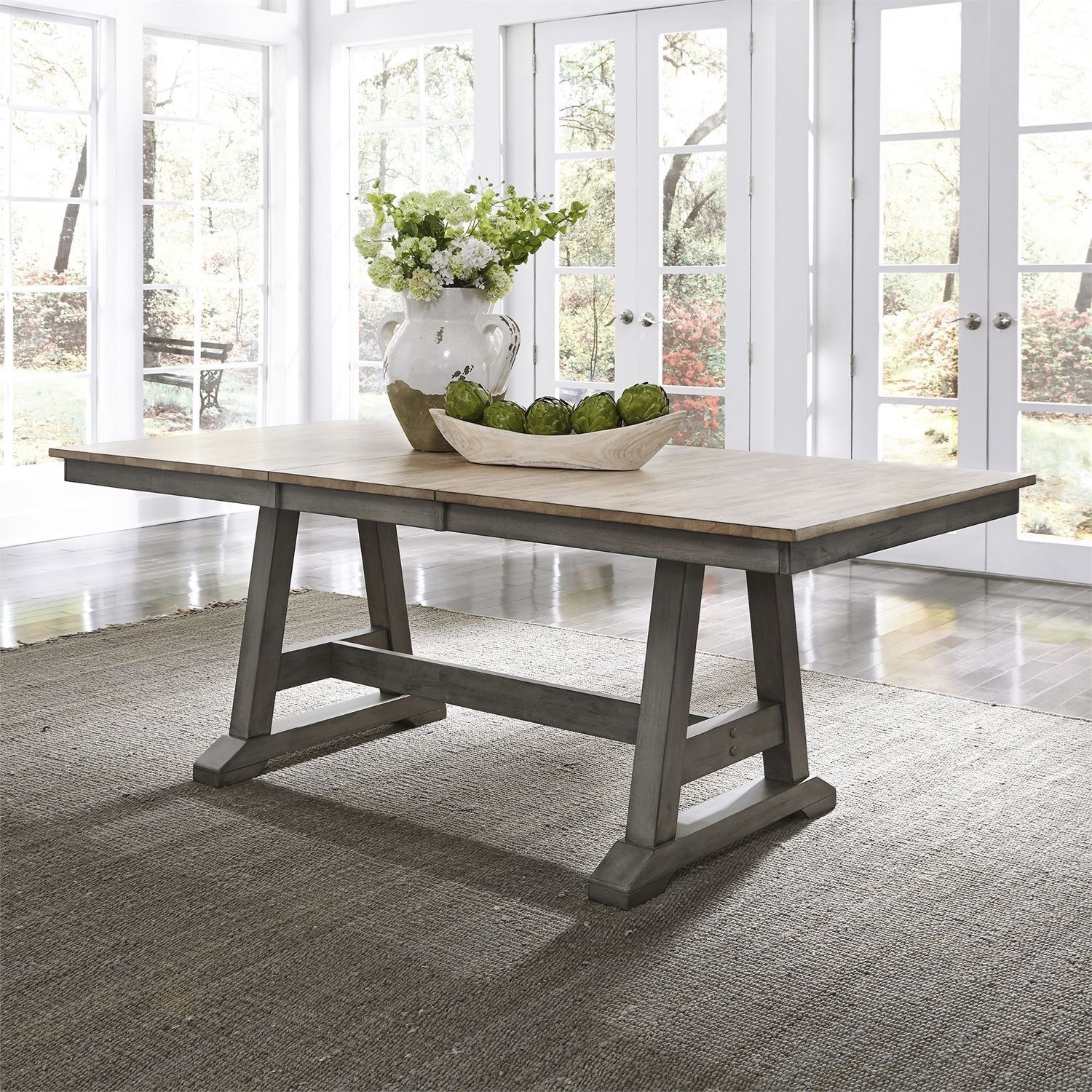 Gray trestle dining table deals